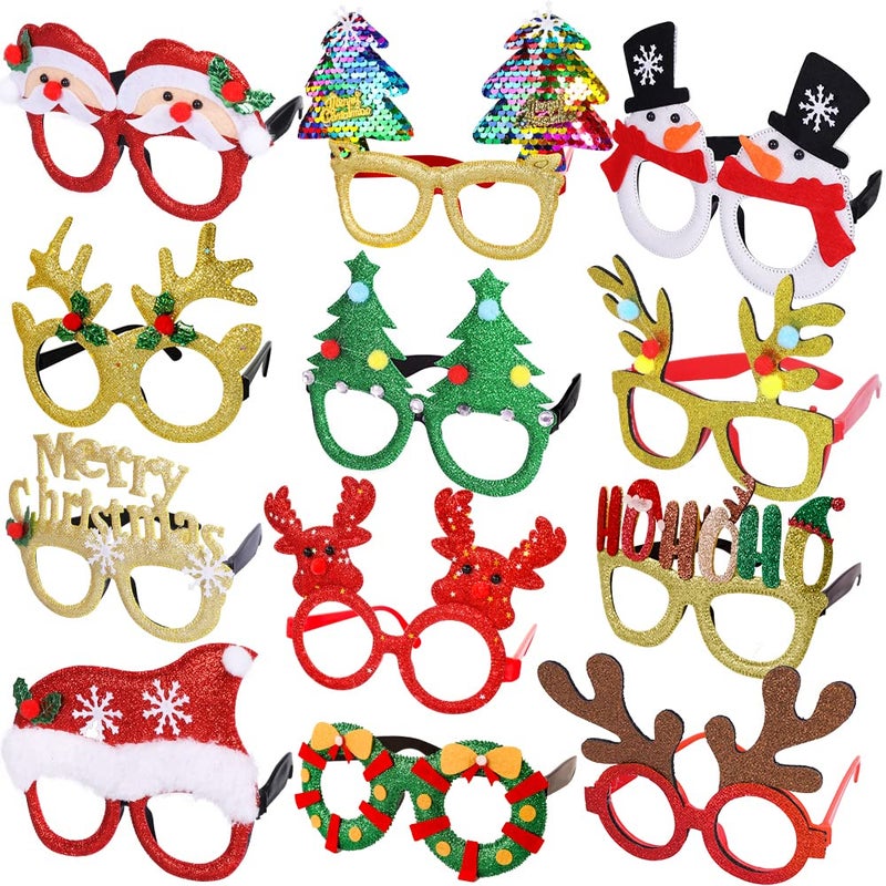 Max Fun 12Pcs Christmas Glasses Glitter Holiday Party Glasses Frames Christmas Decoration Accessories Costume Eyeglasses for Christmas Parties Holiday Favors (One Size Fits All) - Image 2